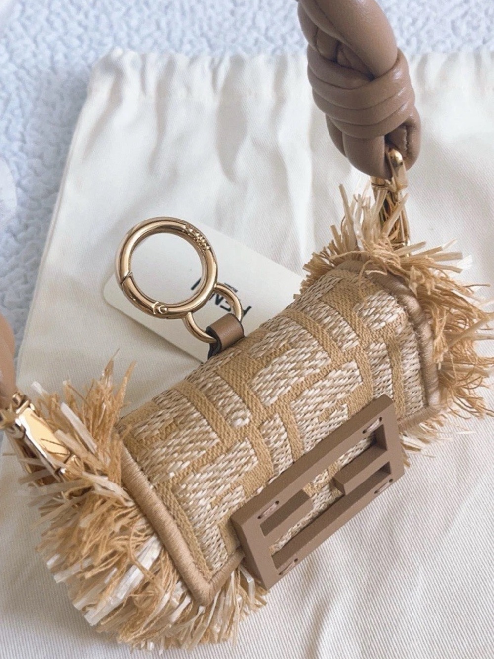 FENDI Woven Raffia Fabric Nano Baguette Maxi Handle Charm - Picture 7 of 16